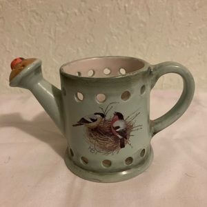 Vintage Hallmark Marjolein Bastin ladybug watering can tealite candle holder.